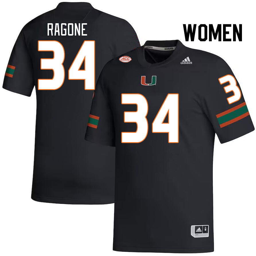 Women #34 Ryan Ragone Miami Hurricanes College Football Jerseys Stitched-Black - Click Image to Close